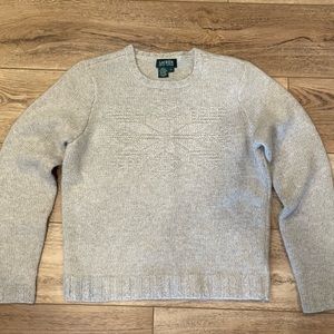 Light gray, Lauren Ralph Lauren sweater with fair isle bead design.